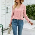 thumbnail image 4 of TKLPEHG Womens Dressy Tops V-Neck Hollow Lace Elegant Shirts Fashion Casual Comfy Lightweight Long Sleeve T Shirt Fall Tops Solid Color Loose Pullover (Pink,M), 4 of 8