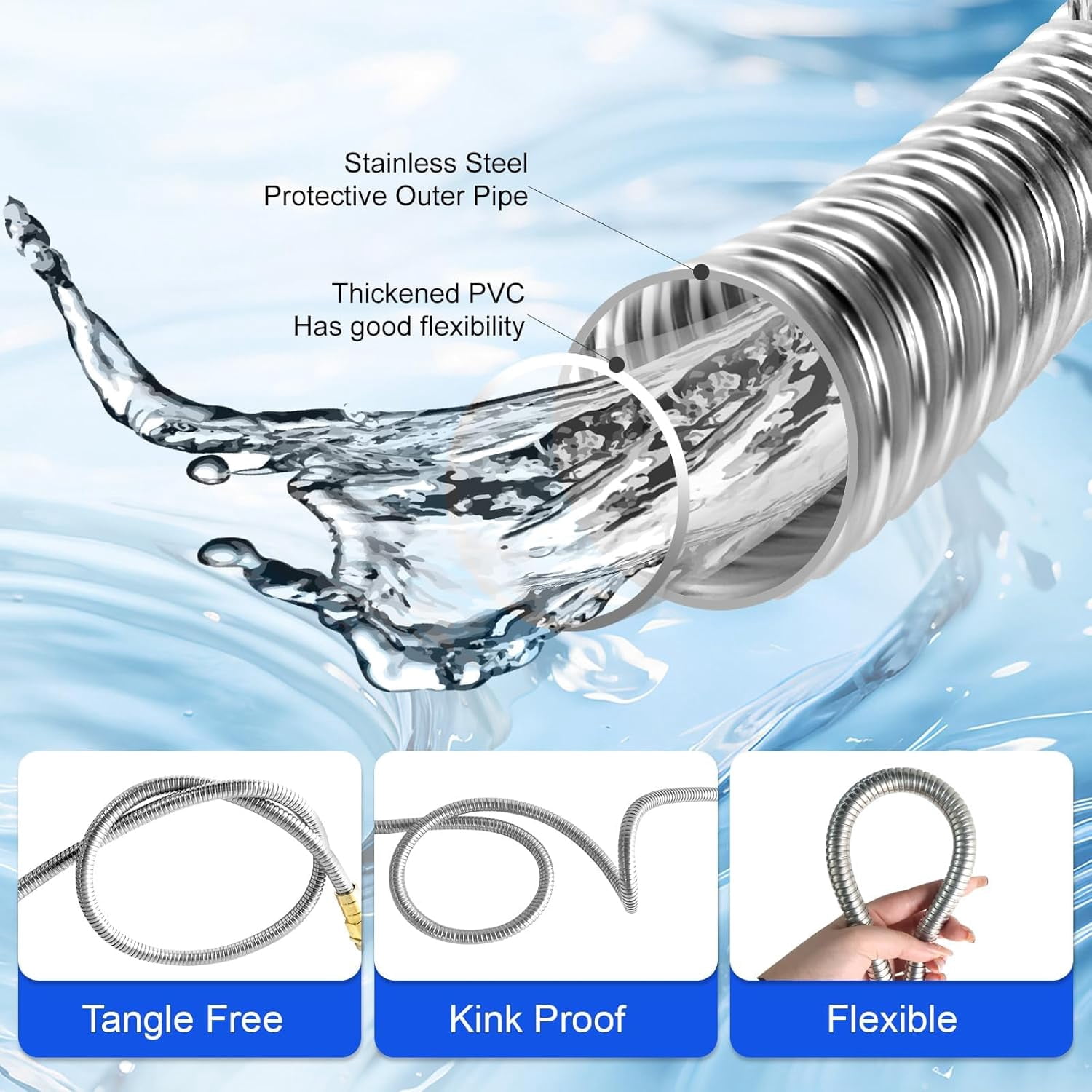 25 ft Metal Garden Hose - 304 Stainless Steel Water Hose with Nozzle Sprayer, Flexible, Lightweight, No Kink, Heavy Duty for Outdoor Use