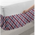 thumbnail image 2 of Plaid Bed Skirt, Checkered Pattern with Diagonal Stripes Antique Nostalgic Composition, Elastic Bedskirt Dust Ruffle Wrap Around for Bedding Decor, 4 Sizes, Vermilion Navy Blue, by Ambesonne, 2 of 2