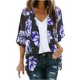 thumbnail image 2 of Blue Kimono Cardigans for Women,Chiffon Cardigans for Woman 2023 Open Front Summer,Women's Floral Print Puff Sleeve Kimono Cardigan Loose Cover Up Casual Blouse Tops, 2 of 5