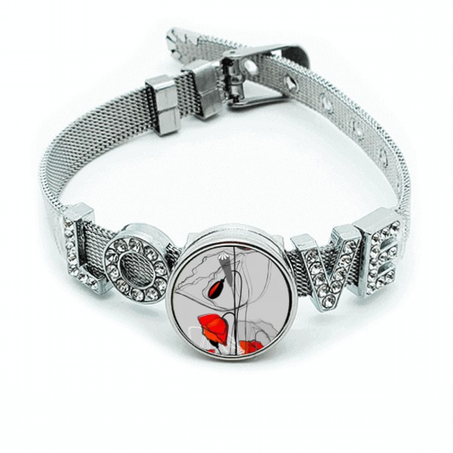 Flores rojas arte abstracto linea pintura Corn poppy Pulsera pulsera pulsera de cristal amor pulsera ajustable