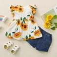 thumbnail image 4 of KIMI BEAR Toddler Baby Girls Dresses Outfits 4T Toddler Girls Summer Clothes 5T Girls Sunflower Fly Sleeve T-shirt Denim Shorts 2PCs Set, Yellow, 4 of 9