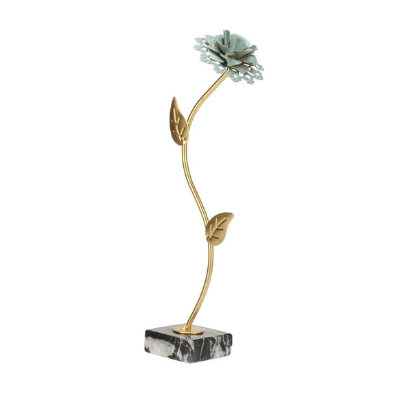 Metal Flower Statue, Exquisite Metal Floral Sculpture Marble Base for Gifts