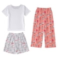 thumbnail image 3 of Hiiyo Pyjama pour Grandes Filles T-Shirt à Manches Courtes Shorts Pantalons Ensemble de Sommeil 3 Pcs, 3 of 3