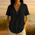 thumbnail image 2 of RMGVDSD Womens Blouses Summer Plain Solid Color Collar V Neck Henley Shirts Short Sleeve Loose Fit Casual Blouse Tops for Woman, 2 of 6