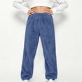 thumbnail image 2 of Kids Fleece Lined Lounge Pants for Boys Girls Ages 2-11, Solid Color Fall Winter Warm thermal Pants Elastic Waist Cuffed Long Home Trousers Blue 2-3Years, 2 of 8