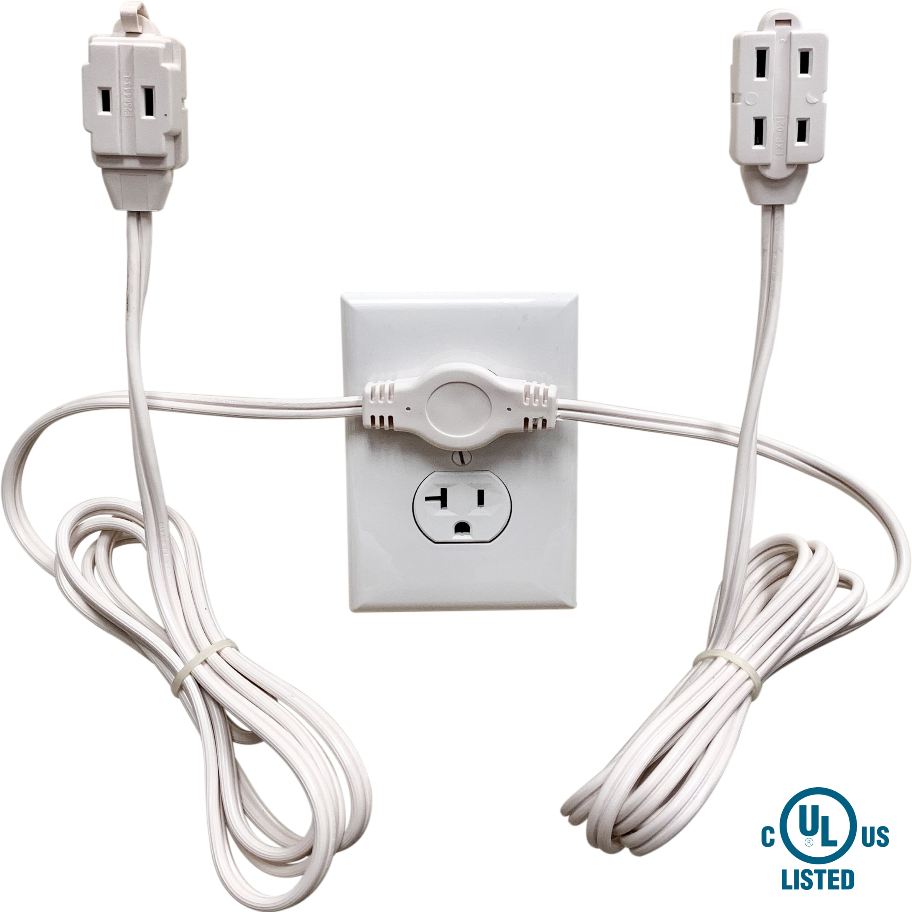 5ft Extension Cord 2 Prong AC Power 3 Outlets W Safety-Outlet Cover White Cable 