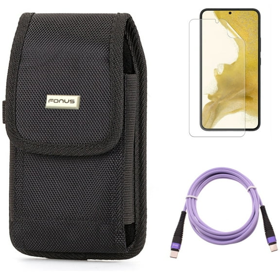 For Samsung Galaxy S21 (6.2") - Anti-Glare TPU Film Matte Screen Protector   Holster Rugged Case Belt Clip   Fast Charger Cord Type-C to USB-C Purple 10ft PD Cable