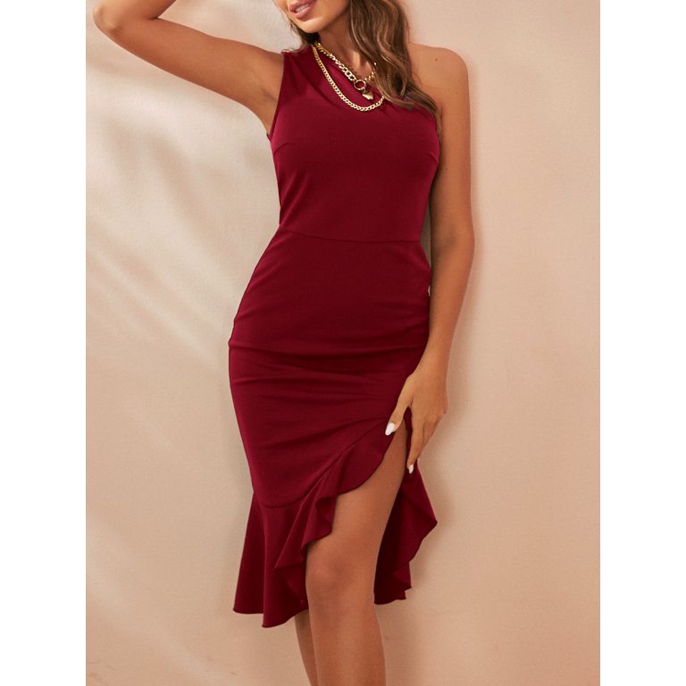 YOESEE Women Evening Cocktail One Shoulder Sleeveless