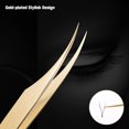 thumbnail image 3 of FERYES Lash Tweezers for Eyelash Extensions, Professional Dolphin & Boot Tweezers, Stainless Steel Lash Extension kit, Volume Precision Eyelash Tweezer with Tin Box, 2 Pcs, Gold-Plated, 3 of 8