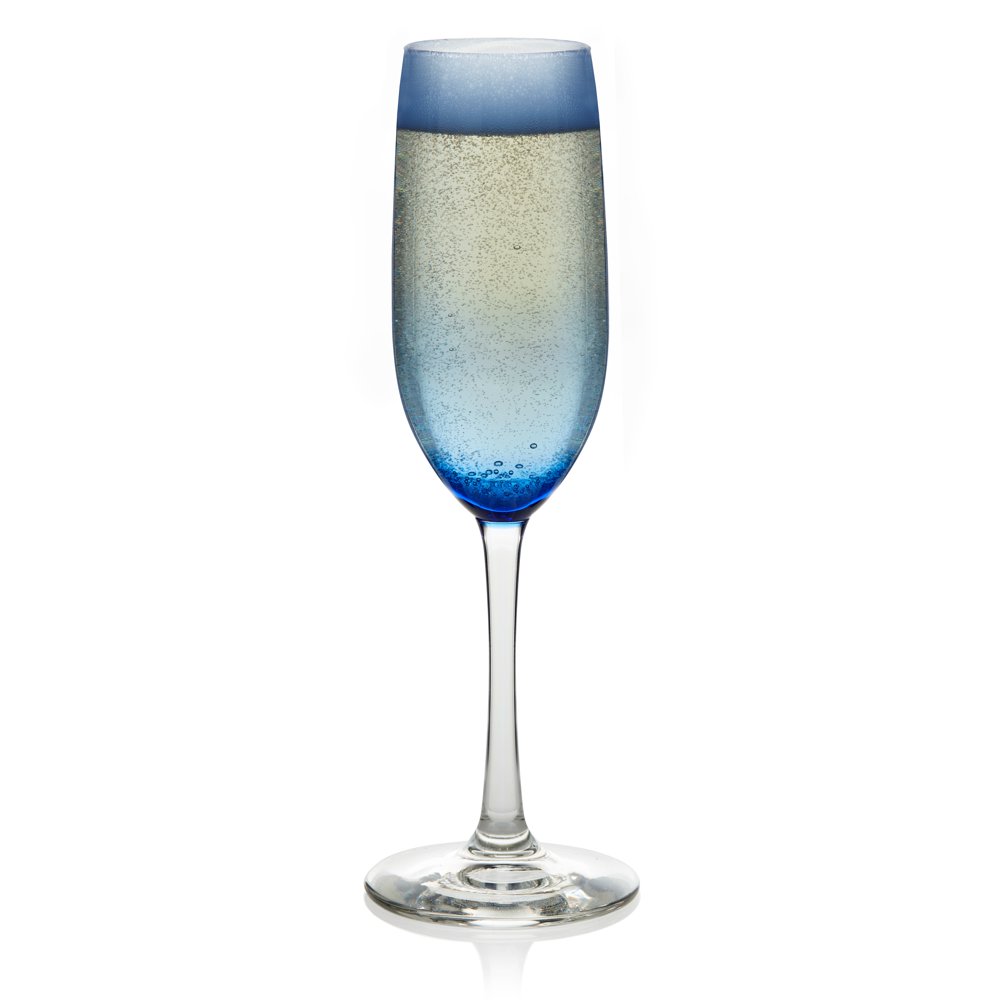 Libbey Vina Blue Champagne Flute Glasses, Set of 6