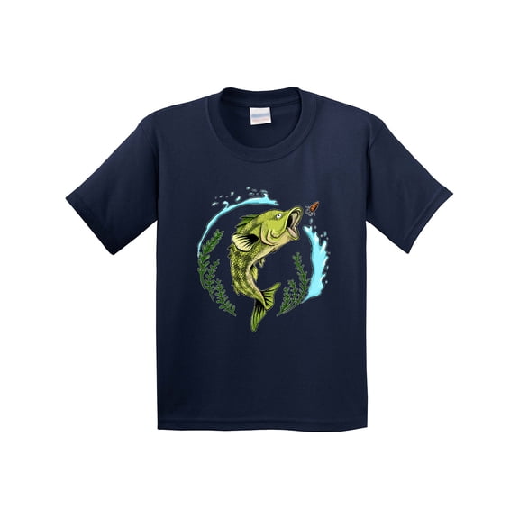 Inktastic Leaping Bass Fish Fishing Illustration Youth T-Shirt