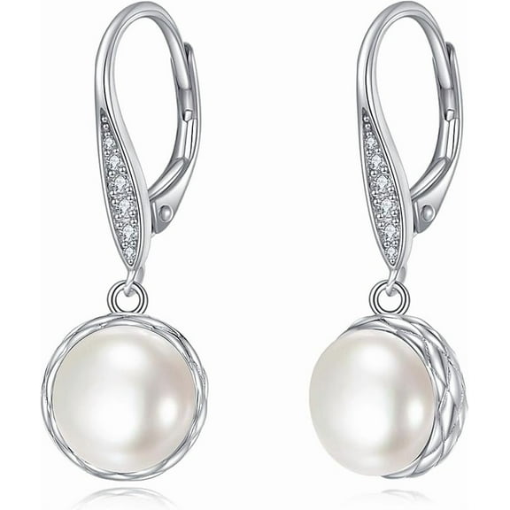 DOLIOX 925 Sterling Silver 8mm Pearl Dangle Drop Earrings Single Black Pearl Leverback Earrings for Women Christmas Gifts for Her