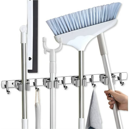 

Mop and broom rack wall mounted 17 stainless steel mop broom hanger heavy mop manager wall mounted 4 broom storage racks 5 household laundry hooks garage tool organization