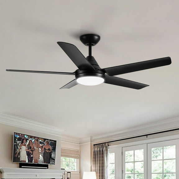 Wellspeed 48 in. Ceiling Fan with Dimmable Light Kit and Remote Control, 5 Reversible Blades, 6-Speed Quite AC Motor, for Indoor, Black