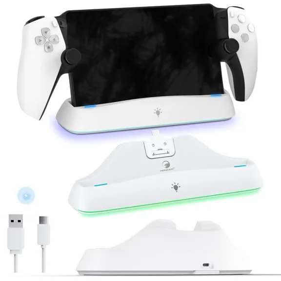 Charging Dock for PS Portal, [Case Friendly] Charging Stand for PlayStation Portal with ON/Off RGB Light Mode and USB C Cable, Easy-to-Plug Wide Magnetic Connector Charging Dock for PS5 Portal