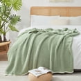 thumbnail image 2 of Snuggle Sac Waffle Knit Throw Blanket Reversible Textured Blanket Fuzzy Microfiber Throw,Green,50*60", 2 of 5
