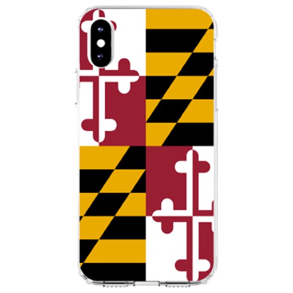 DistinctInk Clear Shockproof Hybrid Case for iPhone XS Max (6.5" Screen) - TPU Bumper, Acrylic Back, Tempered Glass Screen Protector - Maryland State Flag - Show Your Love of Maryland
