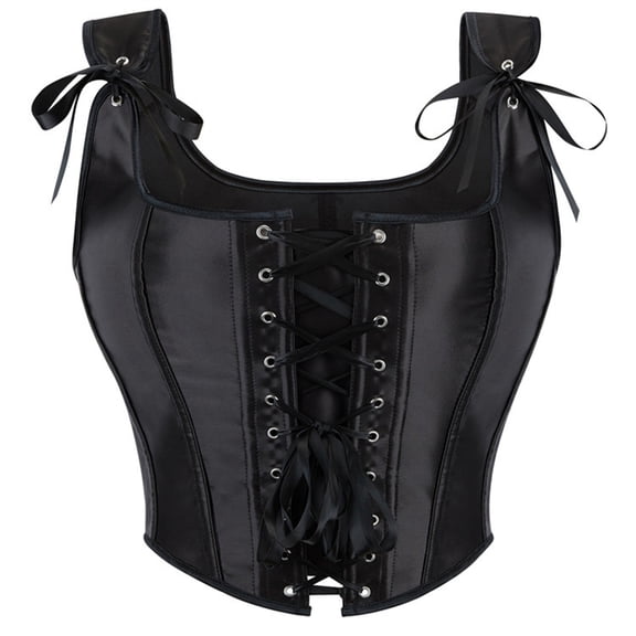 TEAJOPSUU Renaissance Underbust Corset Tops for Women Sleeveless Spaghetti Strap Square Neckline Tummy Concealing Corsets Black