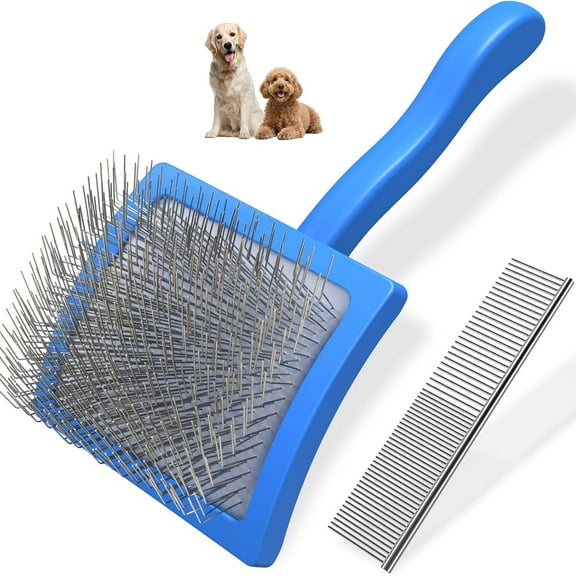 2PCS Slicker Brush for Dogs & Pet Comb,Professional Dog Grooming Brush (Goldendoodles,Poodles,Labradoodles) with Extra Long Pins to Effectively Remove Tangles, Knots and Mats