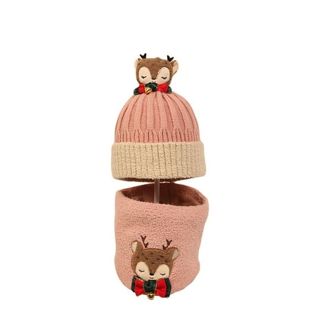 

2Pcs Toddlers Christmas Hats Scarf Set Boys Girls Elk Winter Warm Knitted Beanie Cap With Loop Circle Scarf