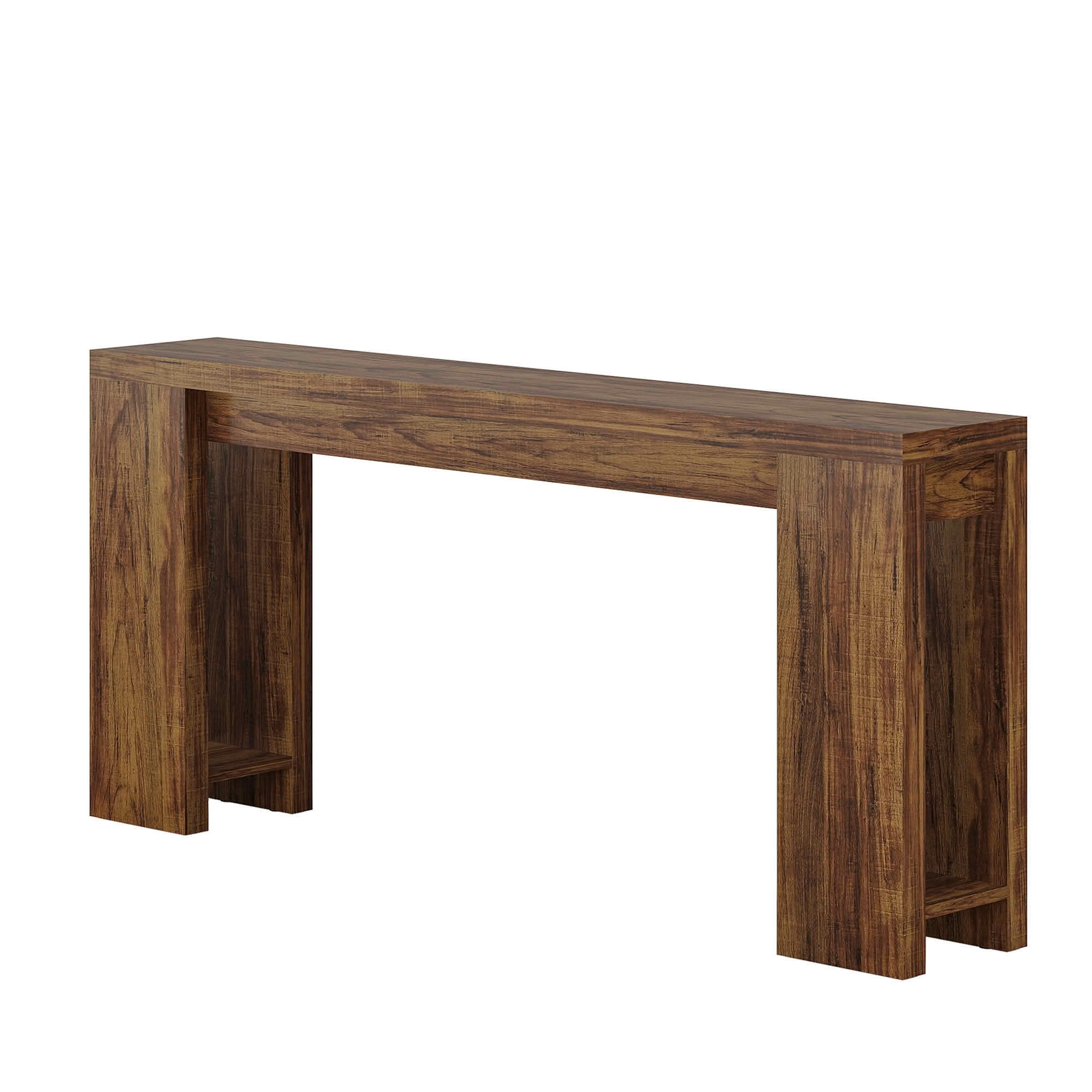 MAYEERTY 70.9" Extra Long Farmhouse Narrow Console Table, 2" Thick Rustic Brown MDF Sofa Table with Adjustable Floor Pads