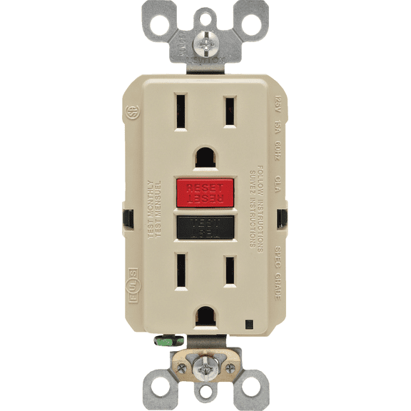 Leviton GFCI Receptacle in Ivory — UL Listed for US Residential Electrical Code Compliance, Drop-in NEC-Standard Wiring