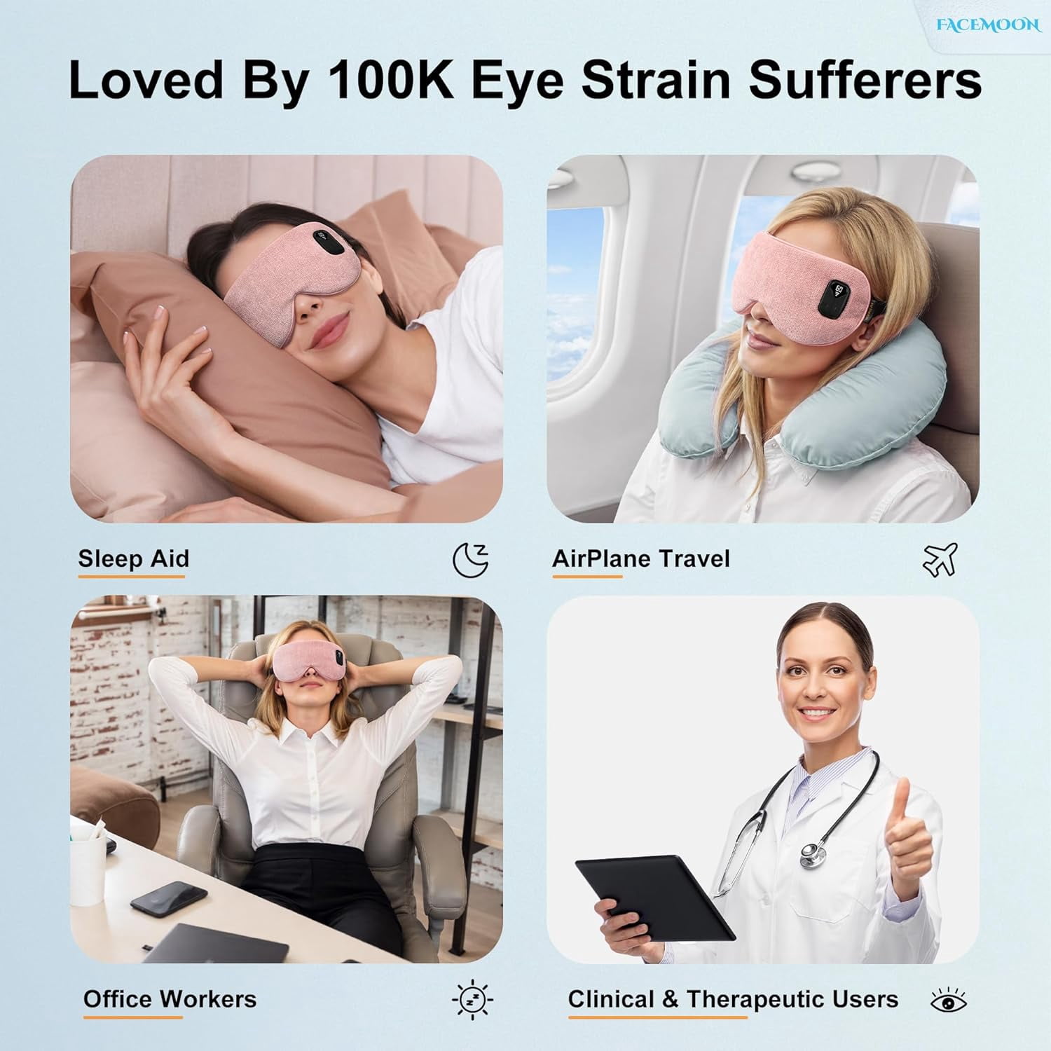 Heated Eye Mask for Dry Eyes: Warm Compress for Digital Tired Eyes, Stye Relief - Cordless, Adjustable Heat & Timer Settings - Airplane/Road Travel, Sleep aid, Office nap Pink