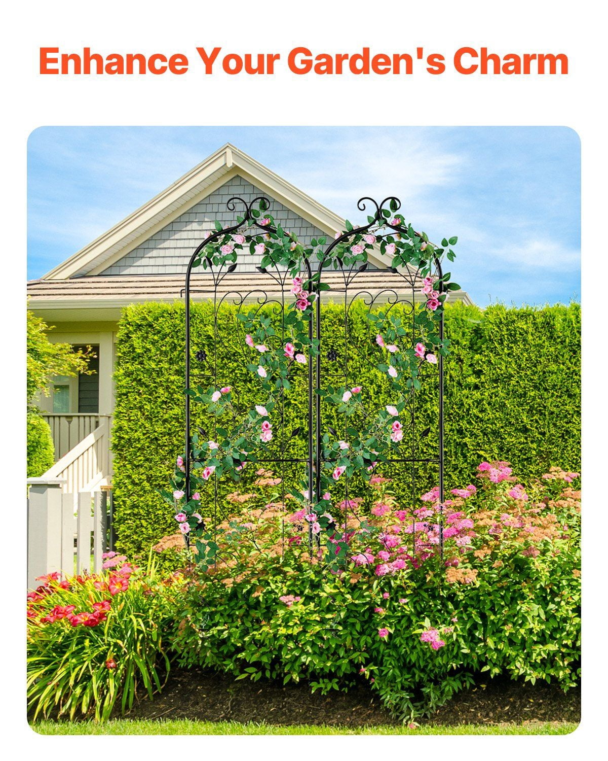 Rustproof Metal Garden Trellis 60x15 Inch 2 Pack for Climbing Roses Cucumbers Clematis Outdoor Plant Support