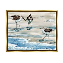 Stupell Industries Rockhampton Sandpipers Ocean Waves Painting Metallic Gold Floating Framed Canvas Print Wall Art, Design by Paul Brent