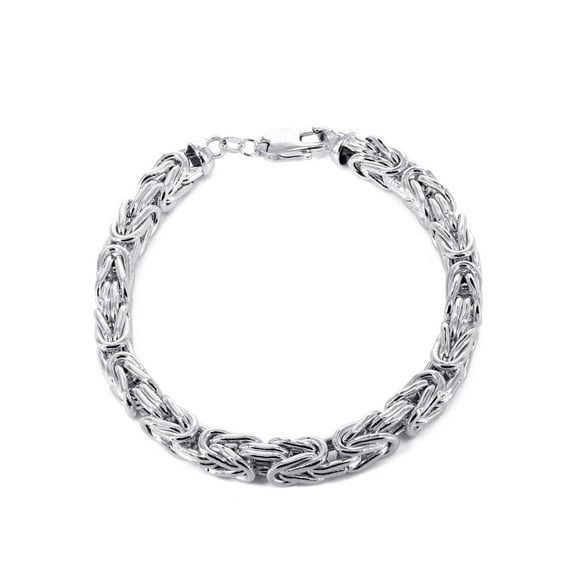 Italian Mens Semi Solid Byzantine Bracelet 10K/14K White Gold