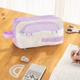 thumbnail image 4 of Purple Large Capacity Multi Layer Pencil Case For Students Office With Color Block Design Fabric Storage Bag 8.3X6.7X2.7 Inch Purple, 4 of 7