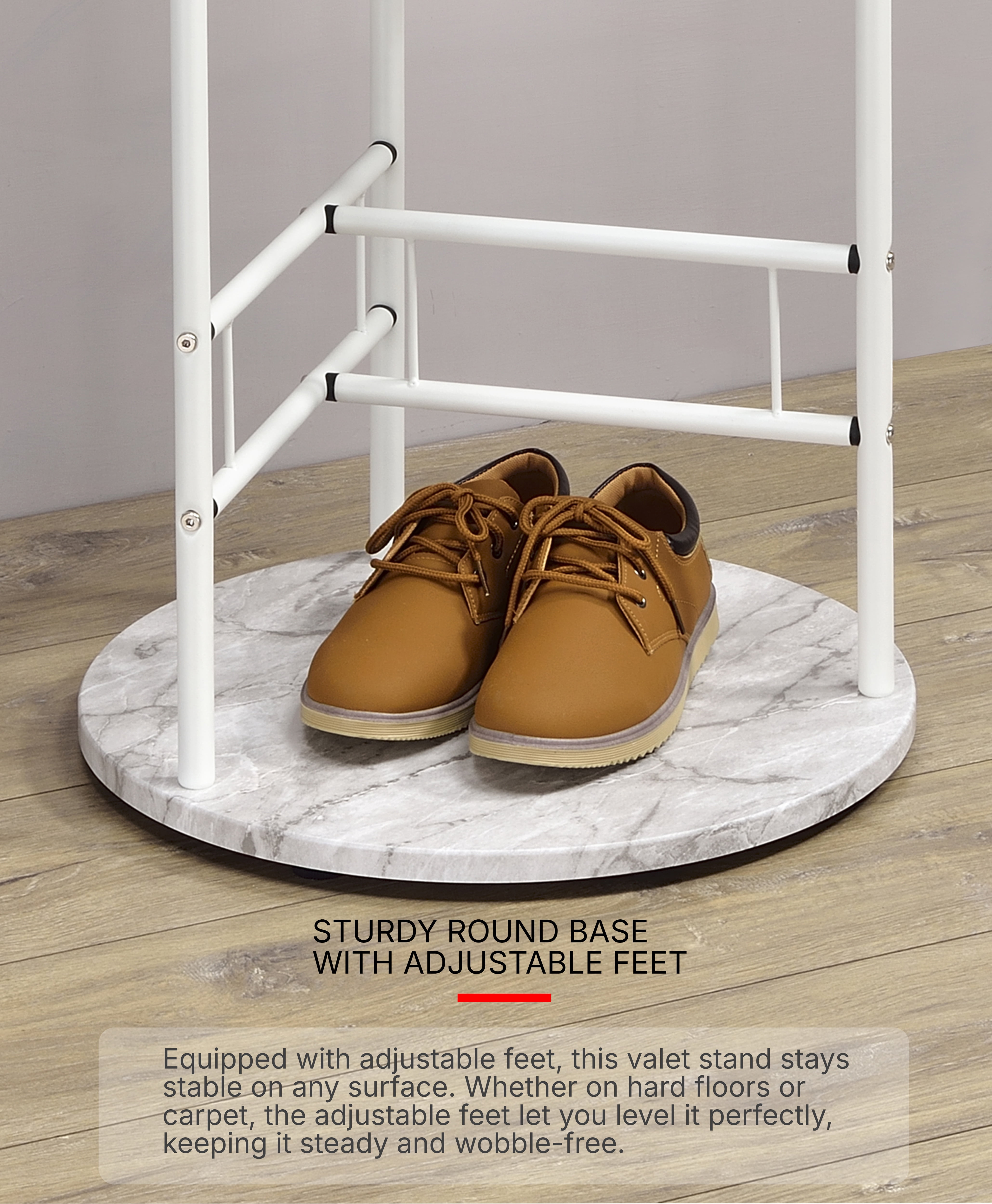 Proman Products Scandia Valet Stand, Clothes Organizer with Tray Hanger Wood Metal, White