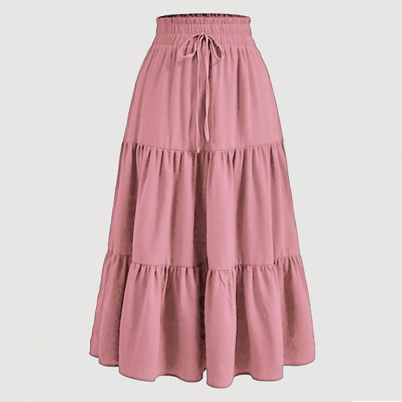 Long Skirts for Women 2026 Summer High Waist A Line Tiered Maxi Skirt Casual Elegant Beach Vacation Clothes Pink L