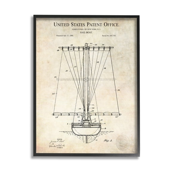 Stupell Industries Vintage Style Sailboat Watercraft Detailed Diagram Blueprint Framed Wall Art, 24 x 30, Design by Karl Hronek