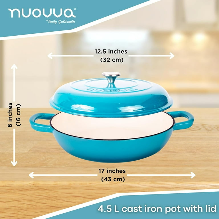 Shallow Cast Iron Casserole with Lid Non Stick Dutch Oven Pot Oven Safe up to 500 F Sturdy Ovenproof Stockpot Cookware Enamelled Cooking Pot Blue 5 Quart 32cm by Nuovva Walmart