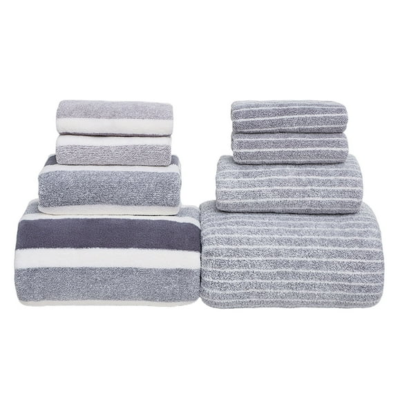 Soft Bath Towels, Set of 8 Microfiber, Highly Absorbent Quick Dry Striped Pattern Bathroom Towel for Bathroom, Spa, Gym