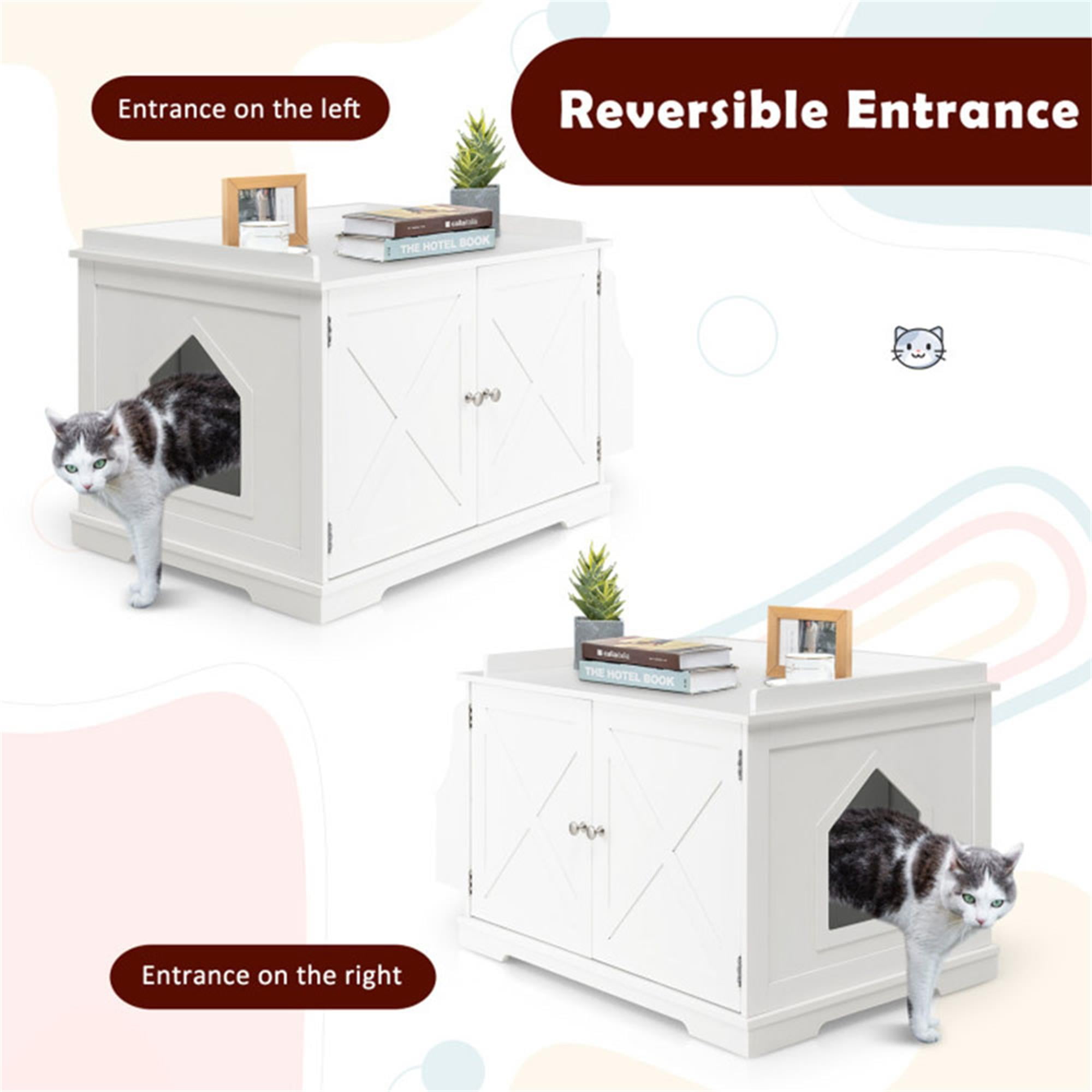 Kadyn 34" Large Enclosed Cat Litter Box Enclosure, Wood Hidden Cat Washroom, Cat House with Magazine Rack, White