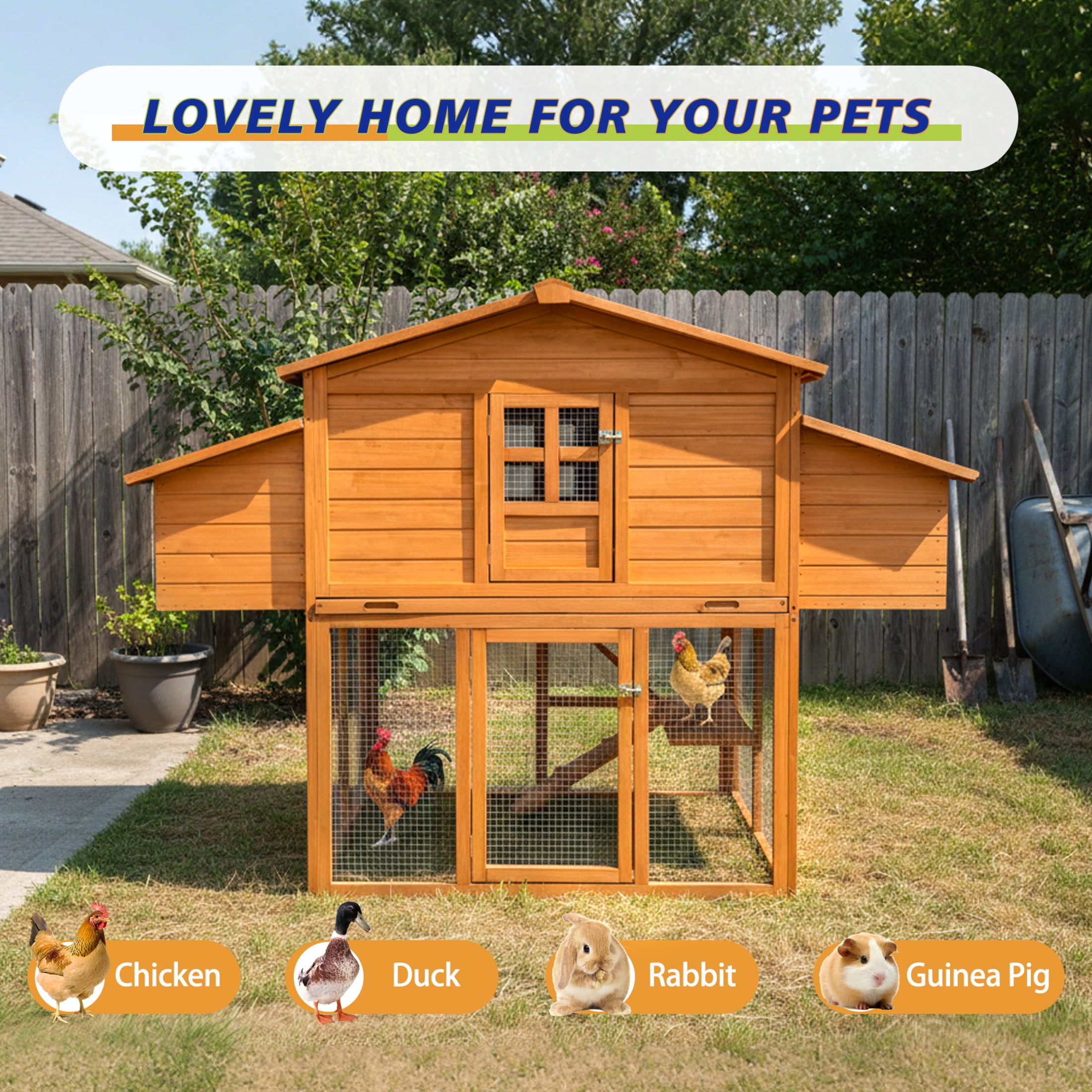 Noble House 70" Chicken House, Outdoor Poultry Coop with Leakproof Nesting Boxes and UV-Resistant Roof Panel, Natural