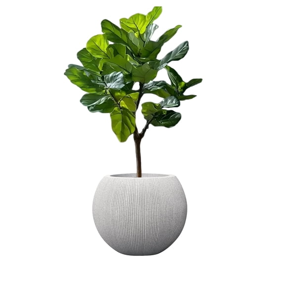 STONE LITE 14.5" x 14.5" x 11.8" Spherical Beige Plastic Faux Stone Plant Pot