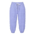 thumbnail image 4 of CAIVO Women Summer Capri Pants Fashion Striped Print Button Casual Versatile Drawstring Loose Ankle Length Pants Trendy Trousers, 4 of 5