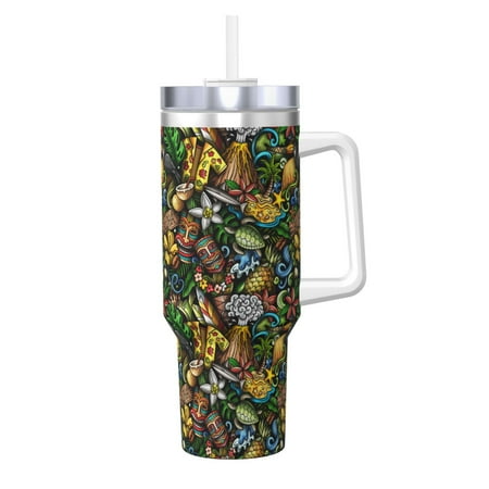 

KLL Hawaiian Culture Symbols Print 40oz Stainless Steel Insulated Car Cup Coffee Mug with Spillproof Lid - Keep Your Drink Hot or Cold on the Go