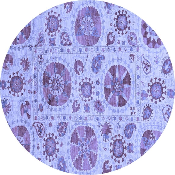 Ahgly Company Machine Washable Indoor Round Abstract Blue Modern Area Rugs, 6' Round