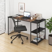 Homy Casa Black Brown Computer Desk Wood Top L47.2" Contemporary Writing Table with 2 Storage Shelves for Home Office Study,L47.2"x W23.6"x H29.1"