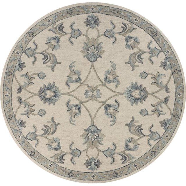LR Resources VICTO81581IVO4ARD 4 ft. x 10 in. Round Mirroring Floral Bloom Area Rug, Ivory & Blue