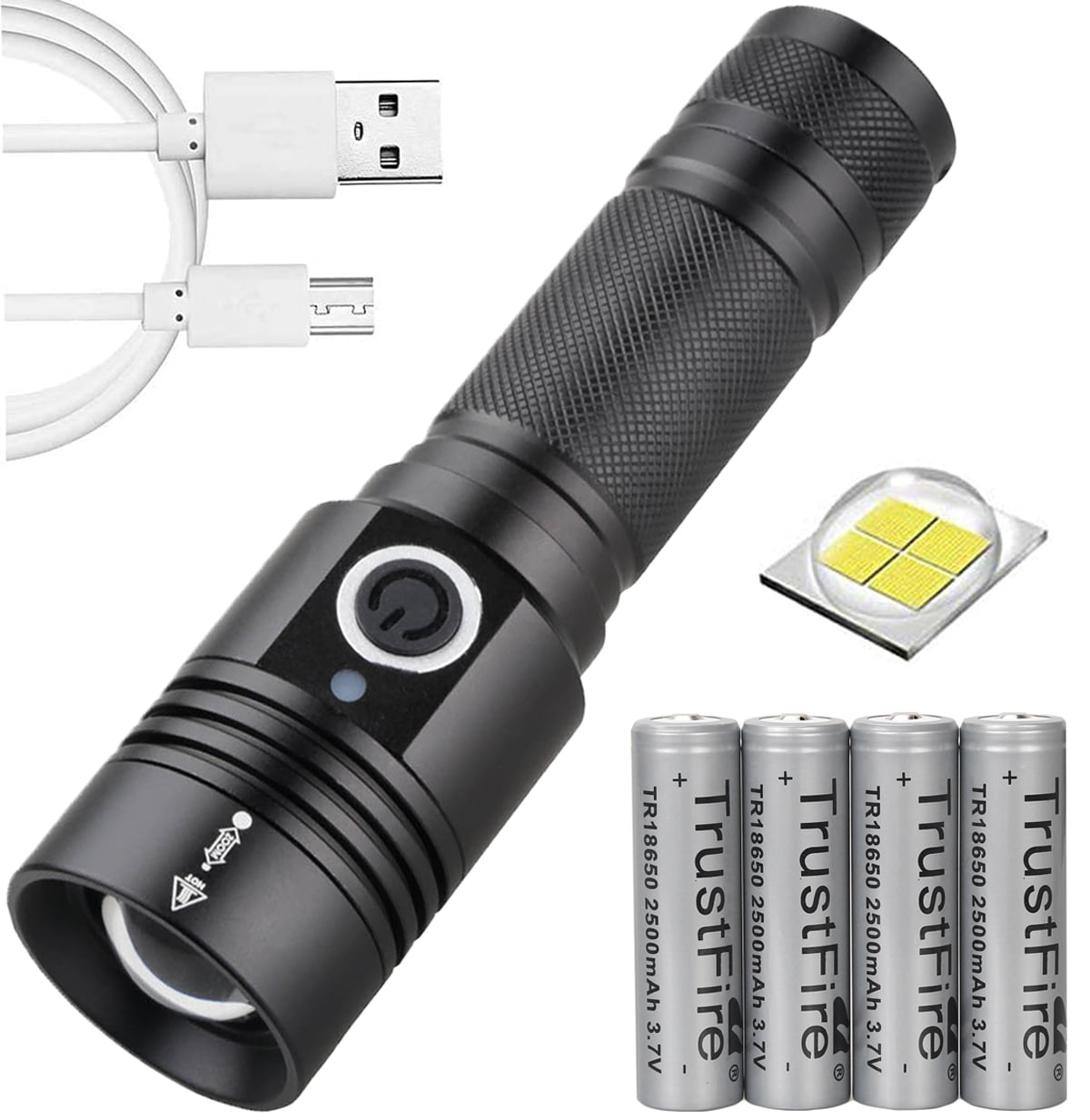 Tactical Flashlight 1000 Lumen LED with 2pcs 2500mAh 18650 batteries USB charger