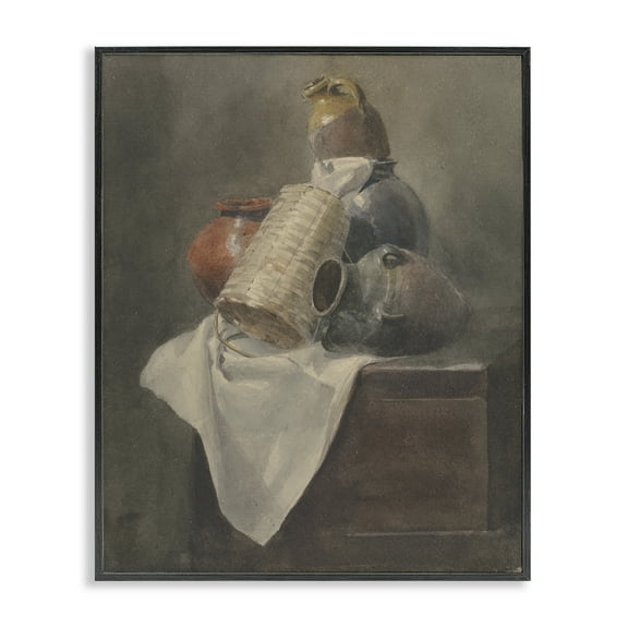 Stupell Industries Muted Vases Still Life History & Language Painting Black Framed Art Print Wall Art, 11 x 14