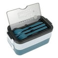thumbnail image 1 of Lunch Box Set Leakproof Bento Box Breakfast Box 2-Layer with Compartments Portable Food Container Storage Box Stainless Steel with Fork Spoon Chopsticks Soup Bowl, 1 of 5
