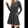 thumbnail image 3 of Vestido de Larga para Mujer, Cuello Redondo, Cintura Alta, Túnica con Bolsillos Gris M, 3 of 6