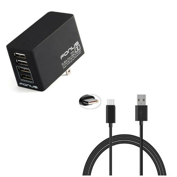 Cord Charger 6ft USB Cable w 4-Port USB 34W Home Charger M7Z for Alcatel 3V (2019) - ASUS ROG Phone 2 - BLU G9 Pro - BOLD N1 - Coolpad Legacy S - Google Pixel 4 XL - LG G8X ThinQ